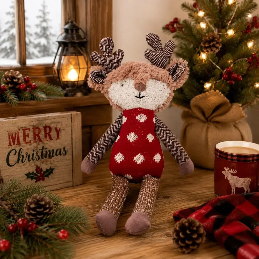 🎄🦌Anthropologie Sock Monkey🐒 Reindeer Moose Plush 15.5